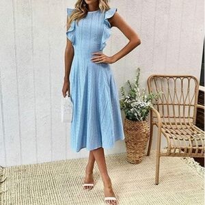 Ecowish Light Blue Eyelet Ruffle Sleeveless Dress